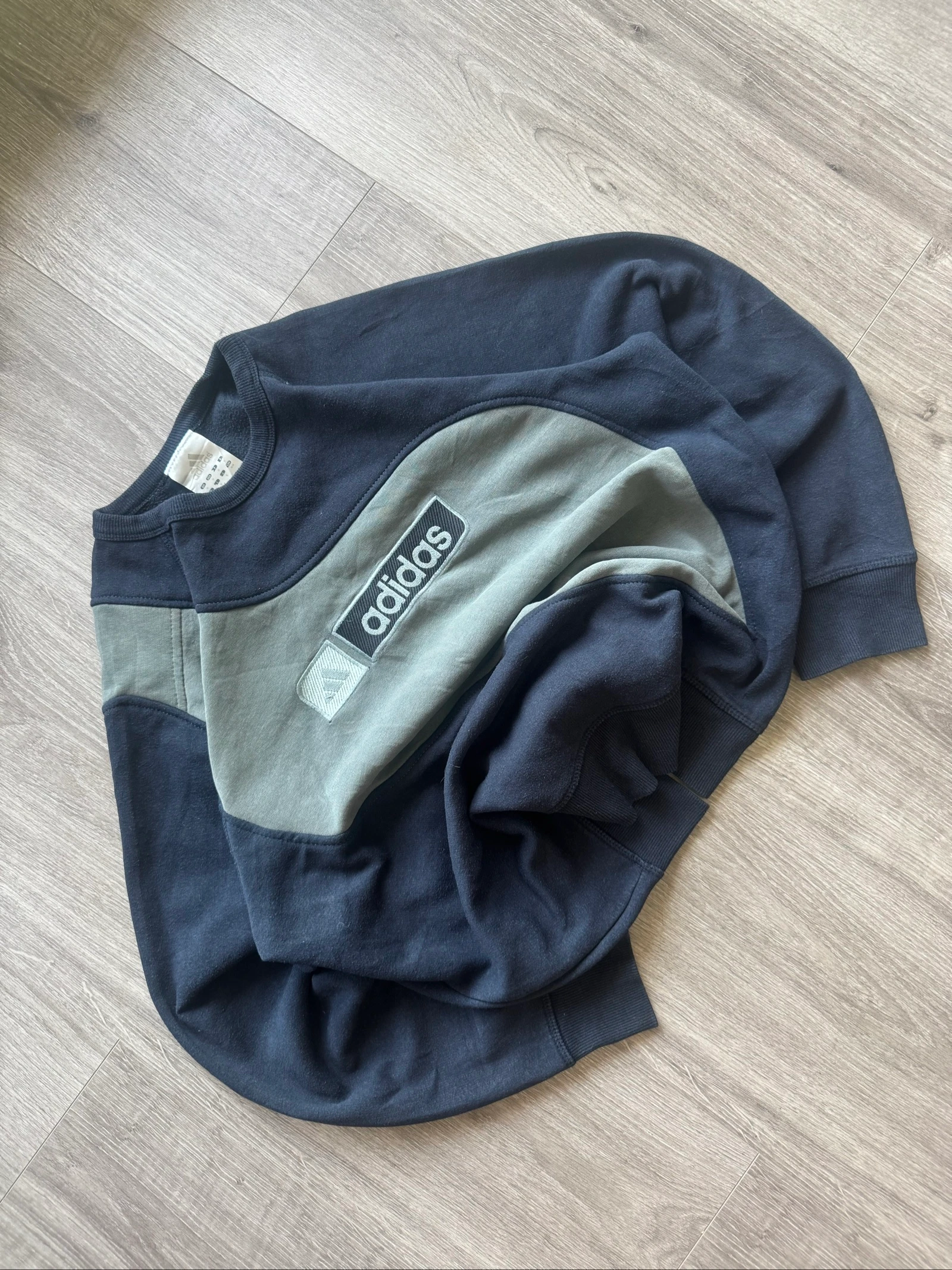 Adidas Vintage Spell Out Sweatshirt Marinegrijs Geborduurd Logo 90s Y2K Ronde Hals M – photo 2